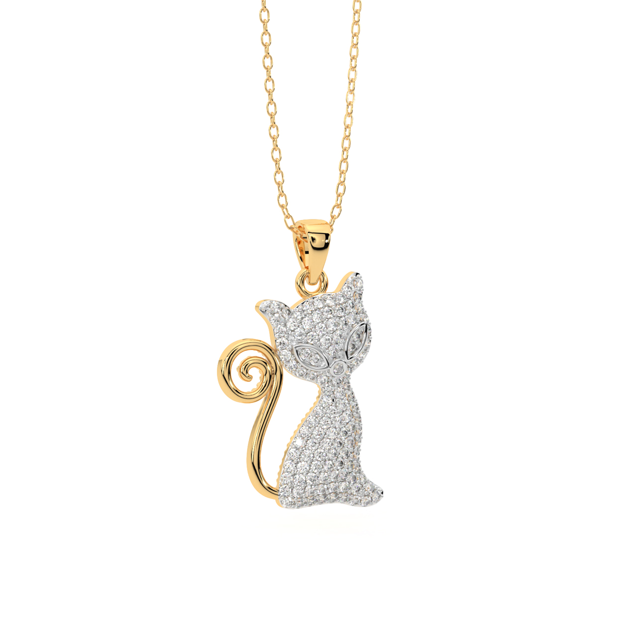 Gold Charming Cat Diamond Pendant